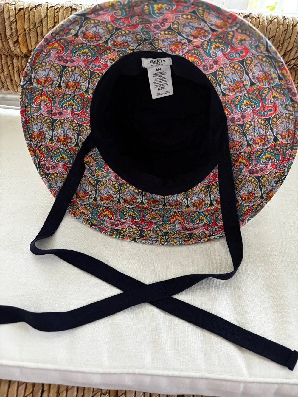 J. Crew Liberty Of London Multicolor Paisley Bucket Hat with Navy Chin Ties